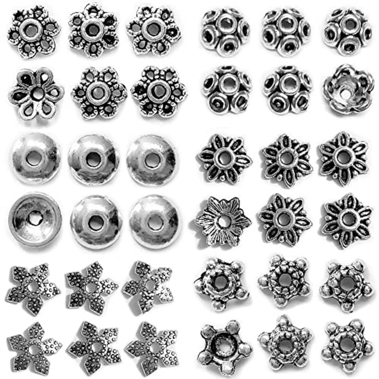 Antique Silver Spacer Bead Caps Bali Style Mixed Tibetan Silver Flower Beads Caps for Bracelet Necklace Earrings Jewelry Making Supplies Findings 600Pcs